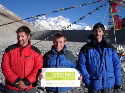 Neill Elliott from Enniskillen displays the In-Stitches Banner at the Everest Base Camp