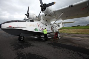 L.E. Graphics putting the finishing touches to the graphics on a PBY Catalina Flying Boat